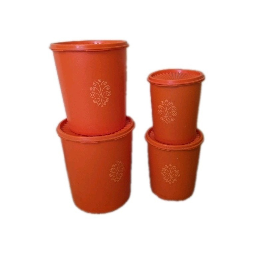 VTG Nesting Tupperware Servalier Orange Canisters 4 Piece Set with Lids 1970s
